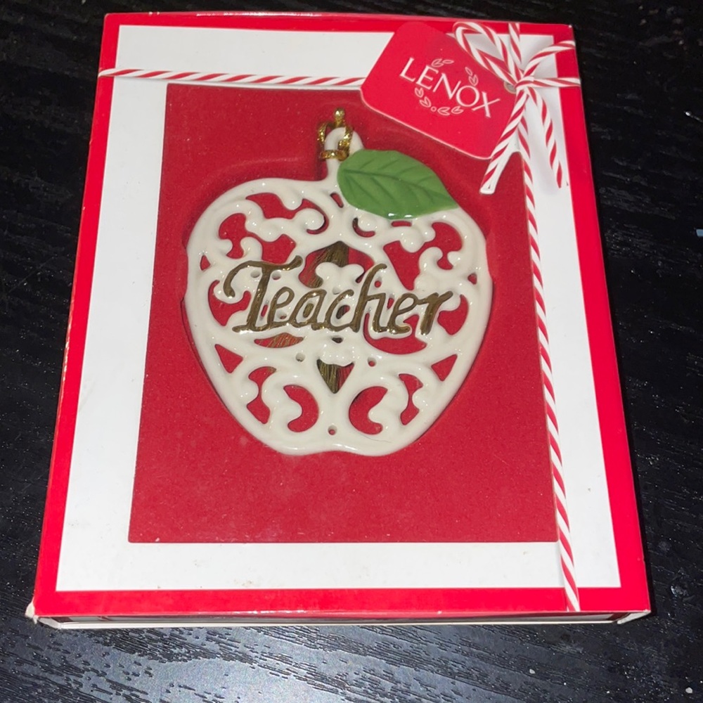 Nib Lenox teacher pierced apple charm ornament